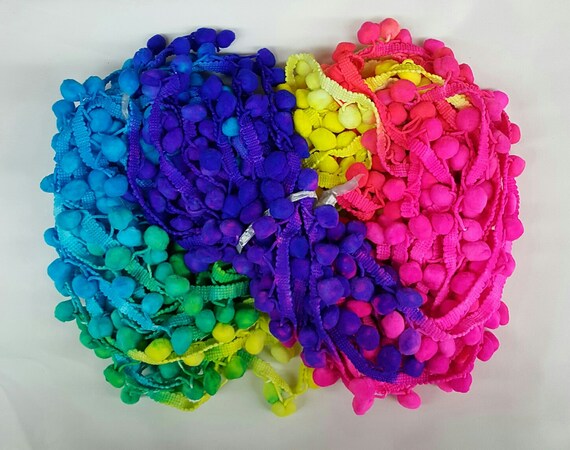 Rainbow pom pom trim handcrafted fringe fabric lace sewing border trim new  for craft 10 yards