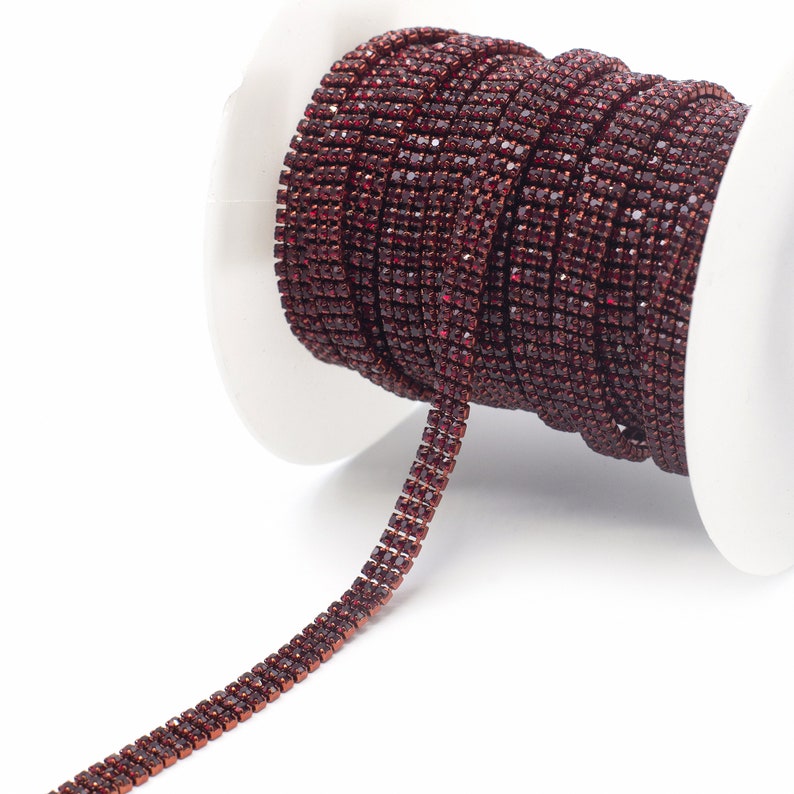 Red Rhinestone String Chain Premium Crystal Rhinestone Chain 3 Rows SS12 for Apparel and Jewelry ...
