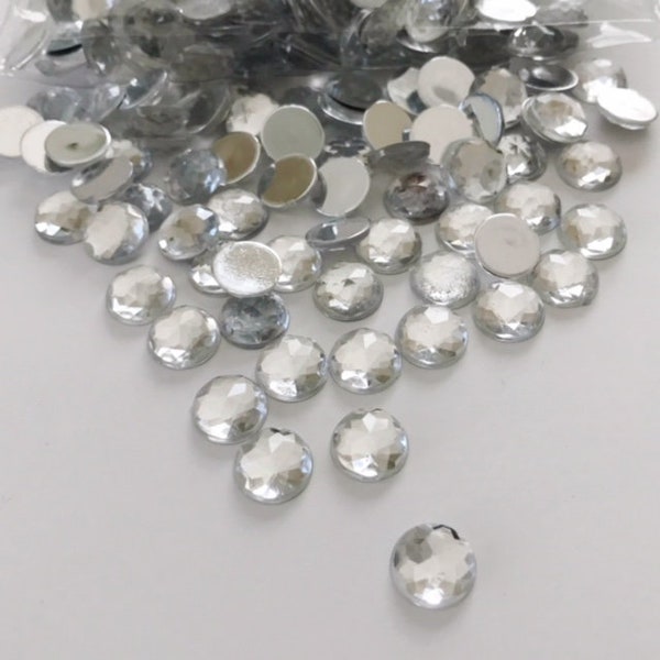 Clear Crystal Round 10mm Acrylic Resin Stones Glue On/No Hole - 500 PCS