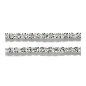 May include: Two rows of clear rhinestone chain trim. The chain is made of small, round rhinestones.