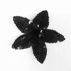 Black Sequined Flower with Black Beads Beaded Applique  (6pcs)