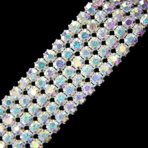 Rhinestone Banding Trim /Clear Crystal /AB with silver setting(5 line) Price Per 1/2 Yard