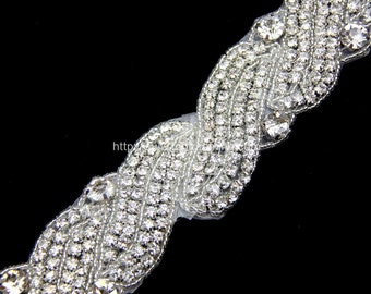 Rhinestone Beaded Crystal Trim, Swirl Pattern, Wedding Belt Trim Sold by the Yard