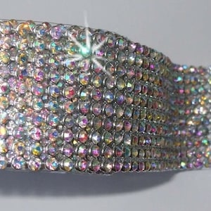 Gold Mesh Clear Chatons 10 Rows (3mm Crystal) Ribbon Iron-On Crystal Diamante Reel
