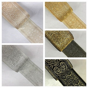 2&quot; wide Metallic GOLD Jacquard Ribbon Trim by 3 yards,