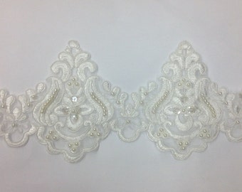 pearl beaded lace trim, bridal alencon lace, sequined lace trim for bridal veil, bridal dress