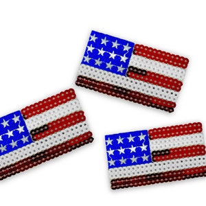 USA Flag Patch - USA Flag Applique Sequin Embroidered USA Flag Patch (Set of 3)