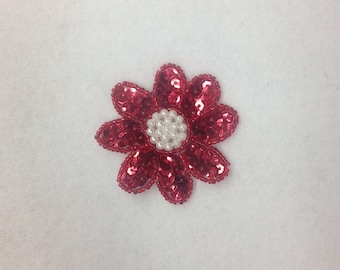 6 Pieces Sequined Flower Applique With Beads
