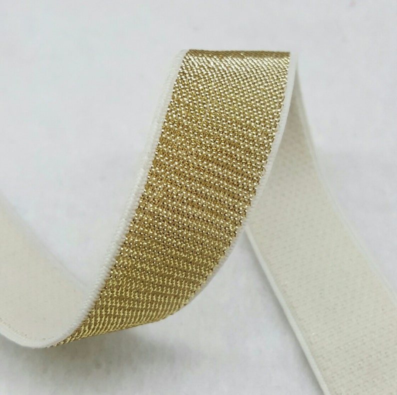 Paictheix Gold & Silver Glitter Elastic Ribbon - 4cm (1.57") Wide, 6 Yards Total, For Waistbands, Headbands, Crafts