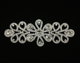 Large Rhinestone applique, crystal applique, wedding sash applique, beaded patch for DIY wedding sash, bridal accessories