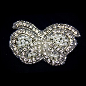 Rhinestone applique, rhinestone and pearl applique, iron on applique, wedding sash applique, rhinestone iron on