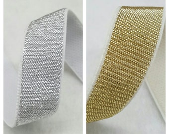 Strapcrafts 3/4 inch Wide Soft Gold and Silver Glitter Elastic Bands By 5-yard, Waistband Elastic , Sewing Elastic (Silver and Gold)