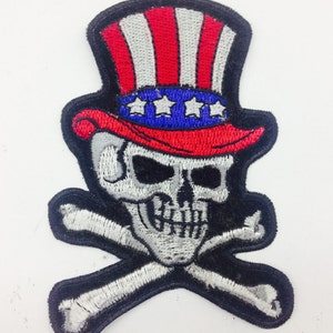 Skull and Cross Bones with Hat Patch Applique -Iron on or Sew on Embroidered Jacket Patch for 2pcs