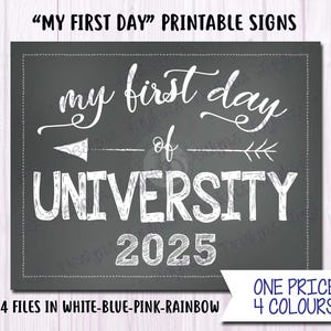 First Day of UNIVERSITY - 2025 - 4 Colour Choices! Chalkboard Sign Print, INSTANT Download, Print Yourself, Back to School Signs