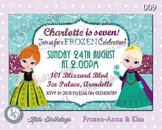 Frozen Birthday Invitation. Anna Elsa Coronation Dress. Digital file Print Yourself. Photo invite 009