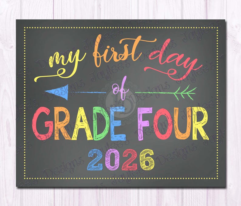 Grade Four Sign Grade Four Chalkboard Sign - First Day of School 2026 - 2 Colour ...