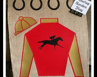 Jockey Silks Burlap Flag/Free Shipping!!/ horses racing pet animal - leave note with color choice