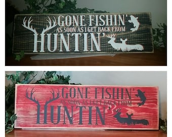 Fishing Hunting handcrafted painted wood sign custom wedding gift personalized wall home Man cave shower birthday distressed