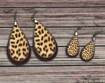 Earrings - Teardrop//Leopard Print // Printed hardboard earrings//Stainless Steel Fishhook Hardware//**Includes USPS Shipping***