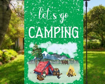 Flag - Let’s go Camping with tent and campfire scene/Garden Flag - Decorative item for your walkway/yard..Free Shipping!