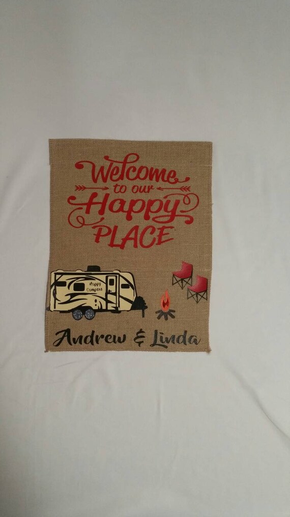 Welcome To Our Happy Place With Travel Trailer And Chairs By Etsy