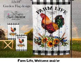 Flag - Rooster Farm Life, Welcome and/or Personalized /Decorative item for your walkway/yard..Free Shipping!