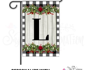 Flag - Geranium and Black and White Plaid Design with Initial/Garden - Decorative item for your walkway/yard..Free Shipping!