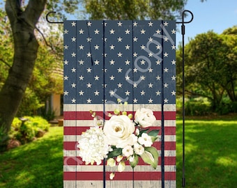 Flag - American Flag with Flowers Personalize with name or initial if want/Decorative item for your walkway/yard..Free Shipping!