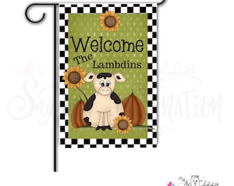 Flag - Welcome Cow Sunflowers Black and White Plaid Design/Personalized/Garden - Decorative item for your walkway/yard..Free Shipping!