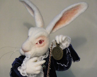 Needle Felted White Rabbit Alice in Wonderland