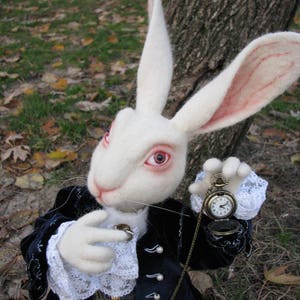 White Rabbit toy Alice in Wonderland Needle felt toy interior doll Mad Tea party decor March hare mad hatter wool felted