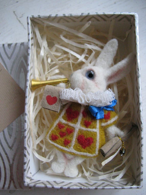 Brooch White Rabbit Alice in Wonderland Needle Felted Adornment