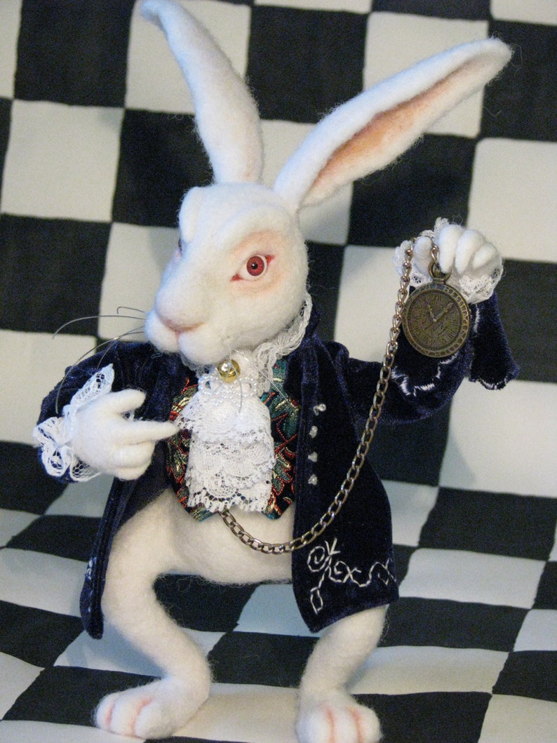 Needle Felted White Rabbit Alice in Wonderland image 1