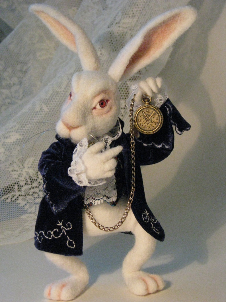 Needle Felted White Rabbit Alice in Wonderland image 7