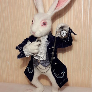 Needle Felted White Rabbit Alice in Wonderland image 3