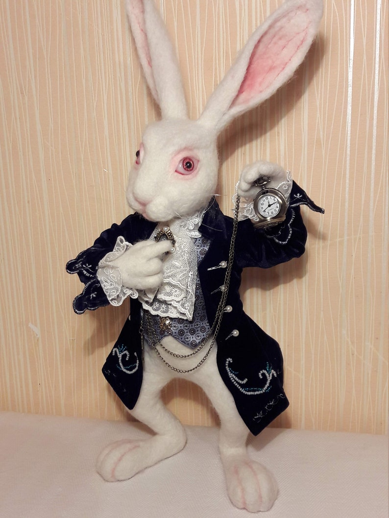 Needle Felted White Rabbit Alice in Wonderland image 3