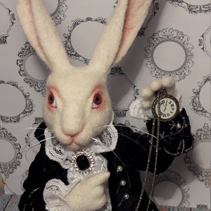 Needle Felted White Rabbit Alice in Wonderland image 8