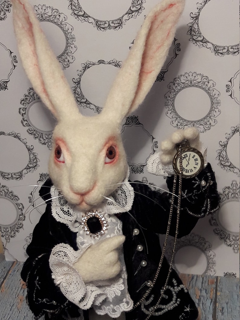 Needle Felted White Rabbit Alice in Wonderland image 8