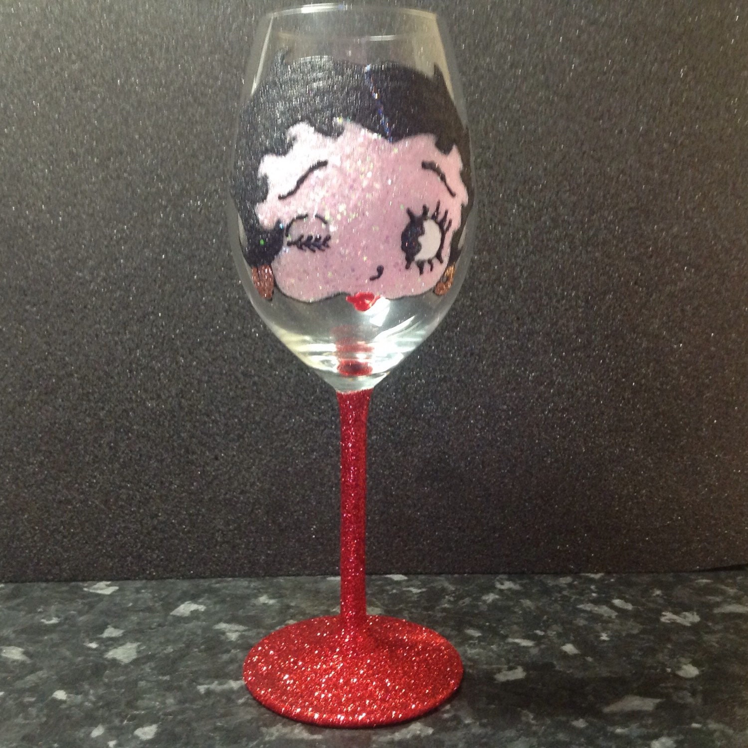 Large white wine glass featuring betty boop decorated with Etsy