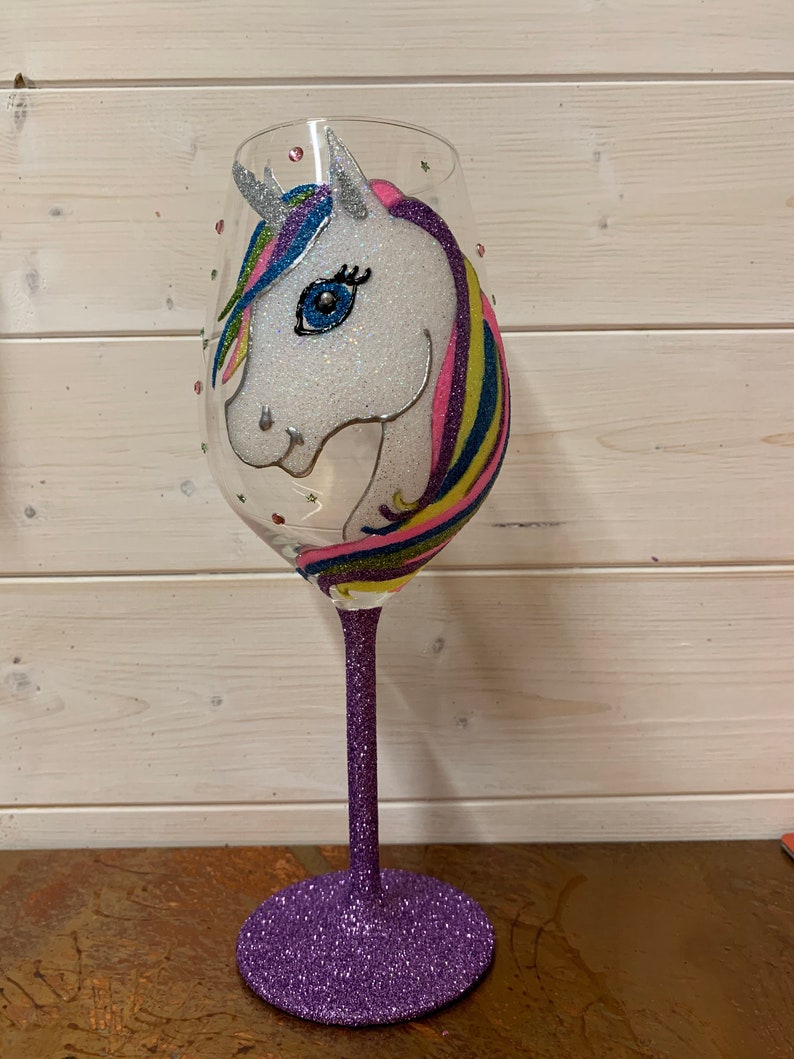Unicorn Design Glitter Wine Glass Unicorn Gift Personalised Etsy UK