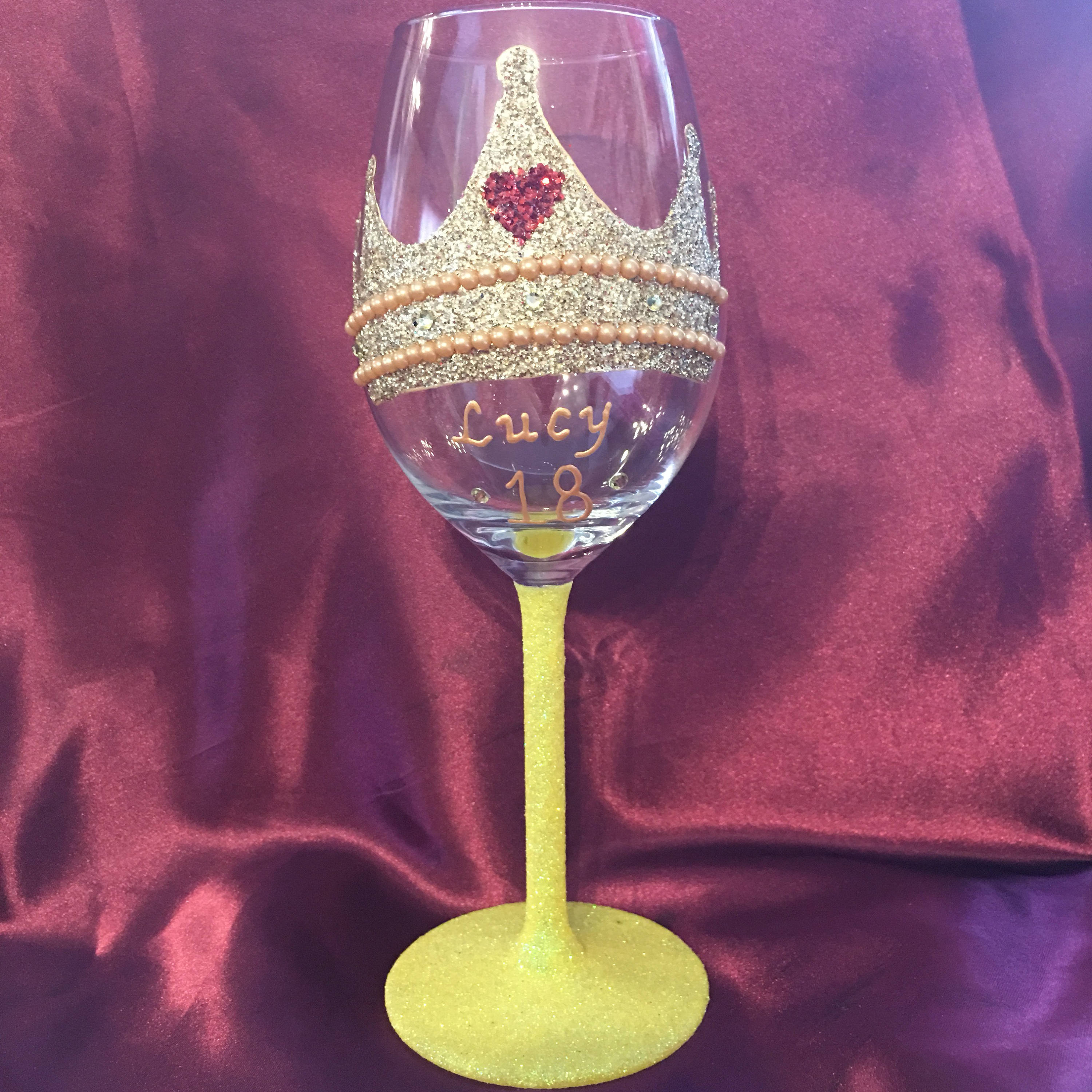 White Wine Glass With Glitter Crown/tiara Design Can Be Etsy UK