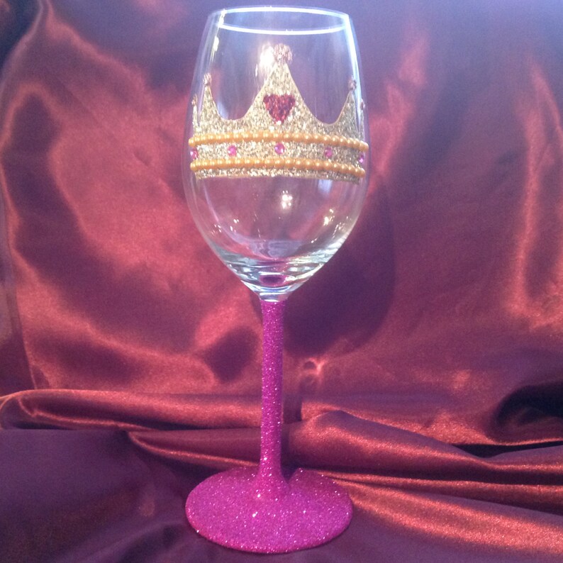 White Wine Glass With Glitter Crown/tiara Design Can Be Etsy UK