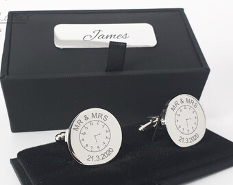 Personalised Silver round cufflinks, personalised with Name Role and Wedding Date Perfect gift for Usher, Groomsman, Best Man, Groom sclr15