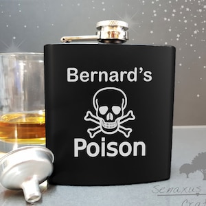 Personalised 6oz Hip Flask, Skull poison design Perfect Gift for Birthdays, Anniversaries, Concerts, Festivals and Live events (BF36)
