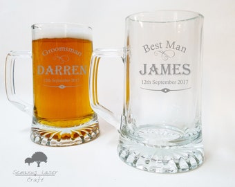 Personalised Tankard  Groomsmen/Best Man/Usher etc etc Gift, Engraved Beer Glasses, Custom Beer Glass, Pilsner Glass, Etched Beer Mug