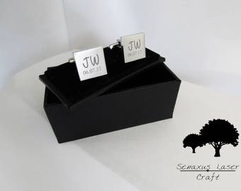 Personalised Silver Square cufflinks, personalised with Name Role and Wedding Date Perfect gift for Usher, Groomsman, Best Man, Groom scls3