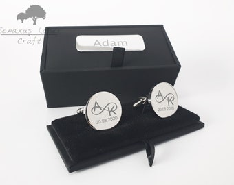 Personalised Infinity Groom Cufflinks Silver Chrome Shiny, Cufflinks Available in 4 colours Great Groom Gift, Bride and Groom Gift Idea