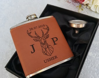 Wedding Gift for Men,  Personalised Flasks For Groomsmen, Stag Hip flask, Best Man Gift, Groom Gift,  6oz Leather effect hip flask (LF82)