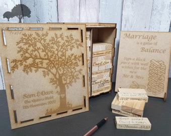 Wooden block game wedding Guestbook, 78,102 or 153 blocks in an engraved keepsake box. Sign optional. JEN2