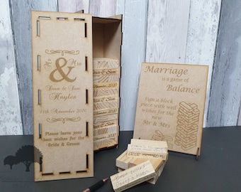 Personalised Engraved Wooden Block Game Guestbook with Keepsake Box - Wedding Gifts